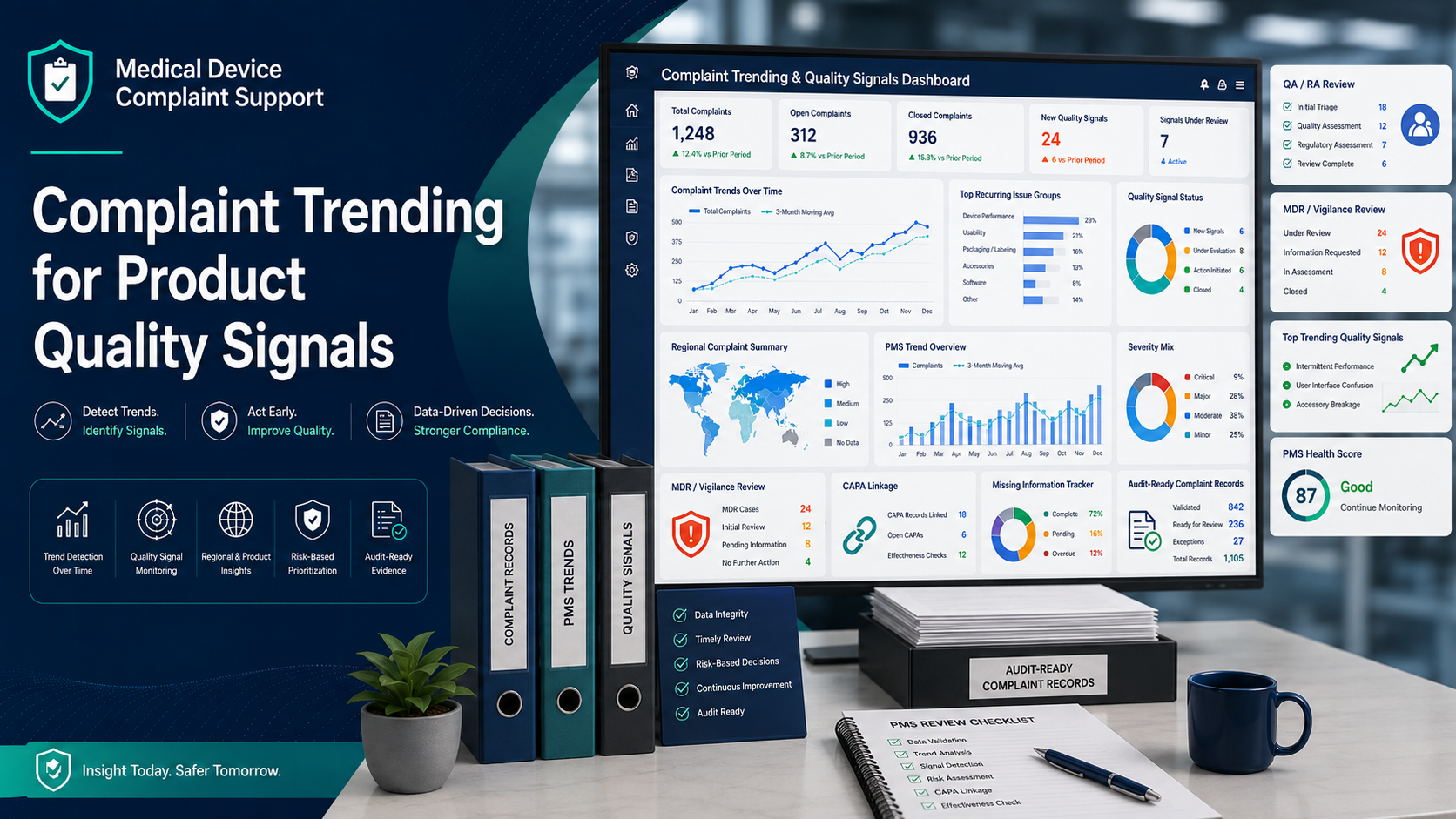 Complaint trending for product quality signals dashboard